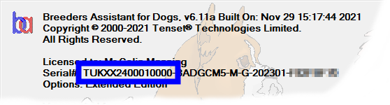 Breeders Assistant About Box Showing Serial Number