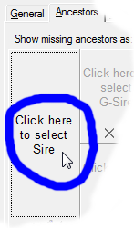 Ancestors Tab - Click To Select Existing Sire