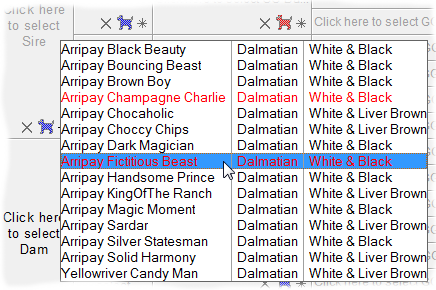 Ancestors Tab - Selecting An Existing Sire