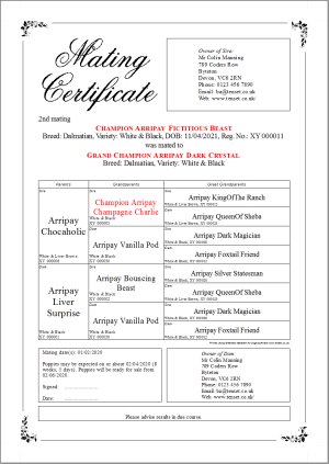 Mating Certificate