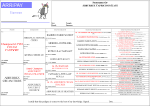 5 Generation Pedigree with Registration Numbers and Signature Area