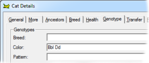 Genotype for Seal Siamese in Cat Details Window