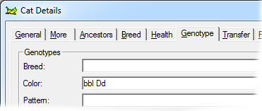 Genotype for Chocolate Siamese in Cat Details Window