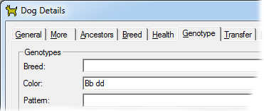 Genotype for Lemon Spotted Dalmatian in Dog Details Window