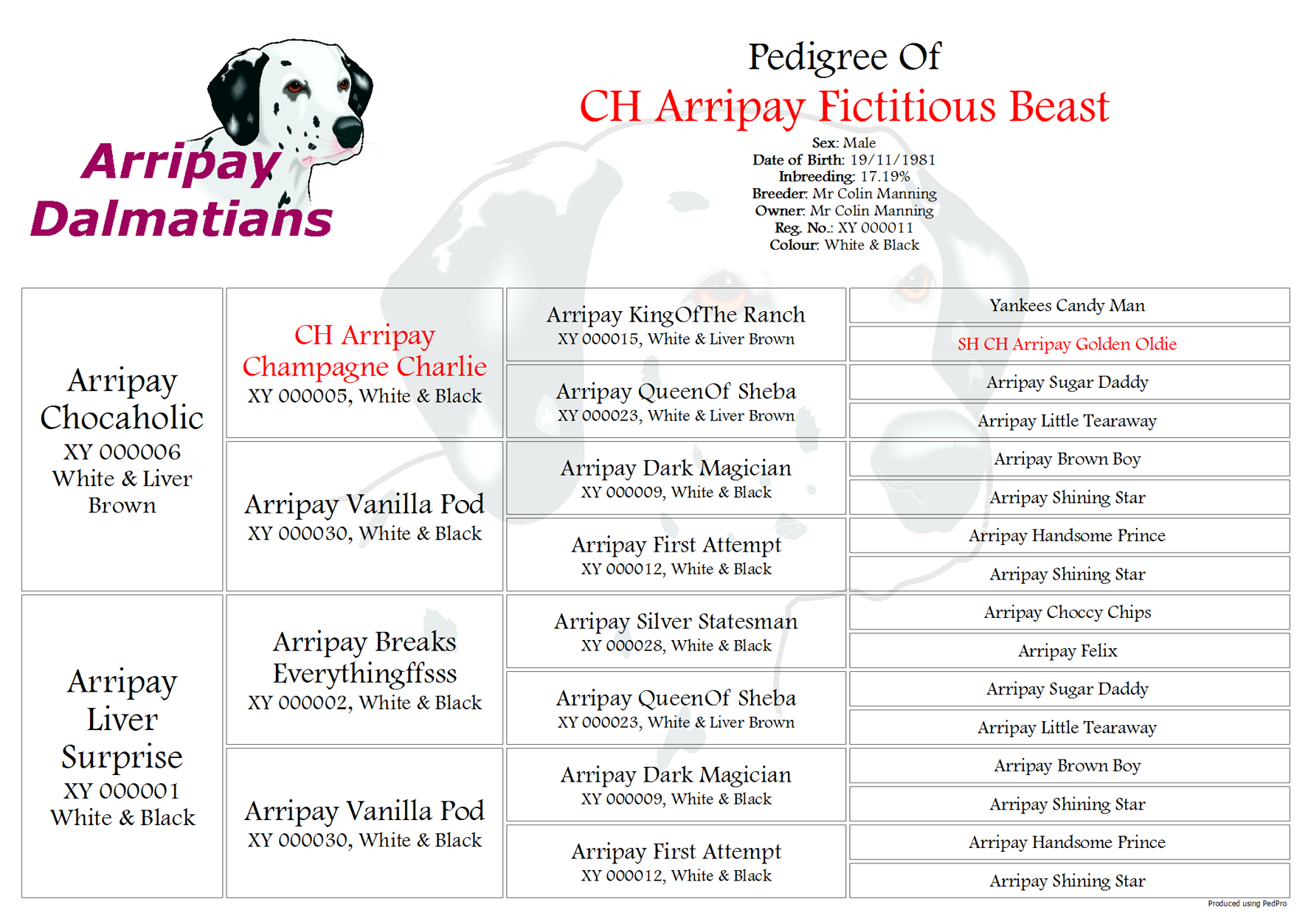 4 Generation Pedigree With Watermark and Registration Numbers